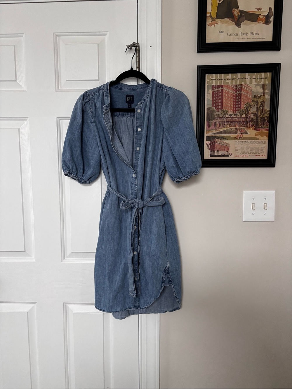 GAP Light Blue Denim Tie-Front Mini Dress